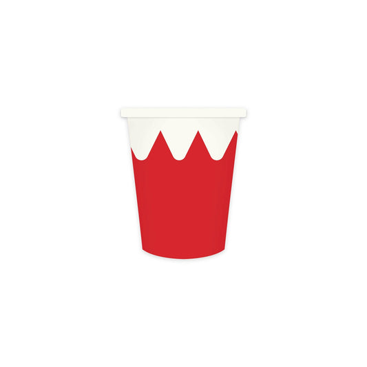 Elf Collar Design Paper Cup. White and Red holding 12oz