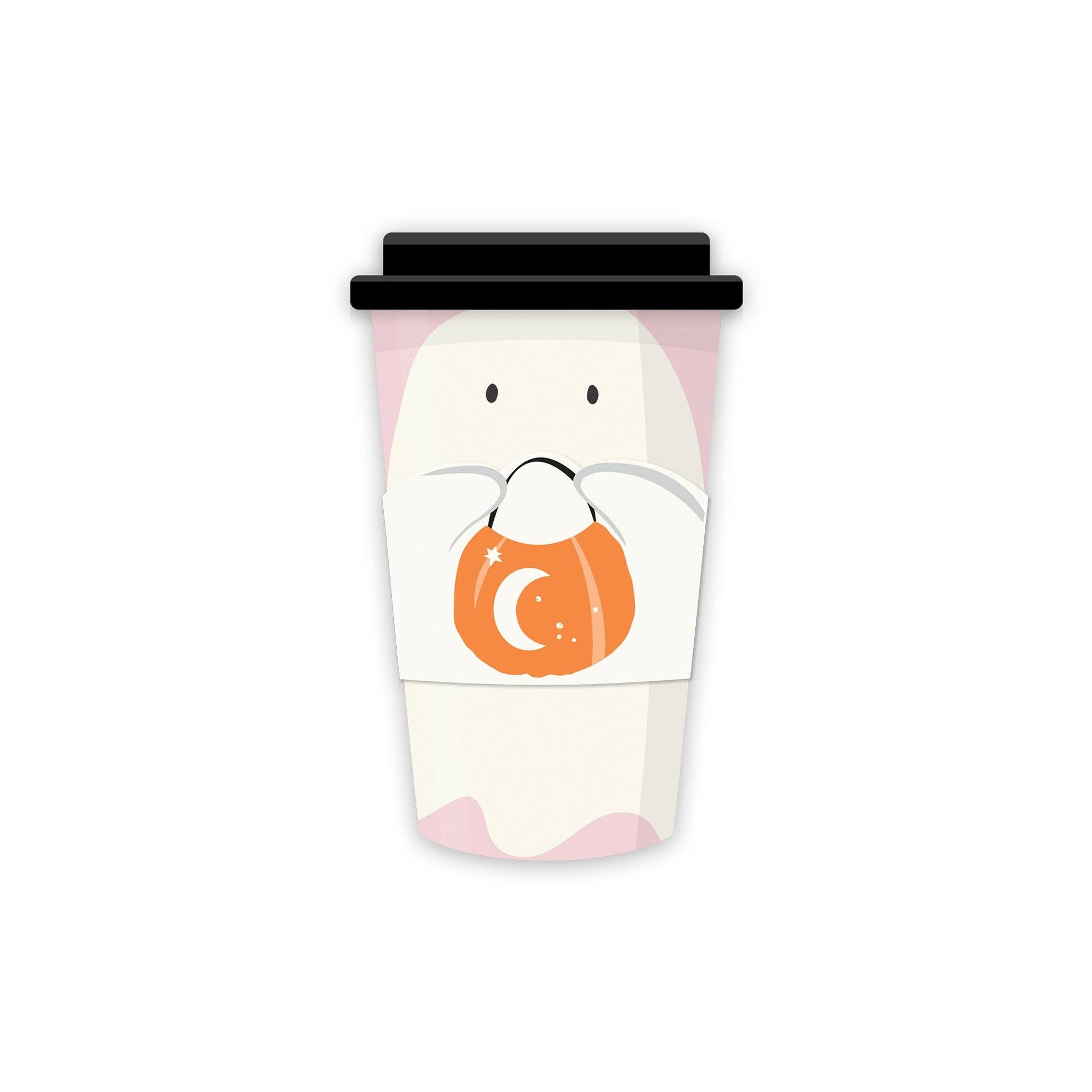 Cute ghost party to-go cups with plastic lids and matching sleeve