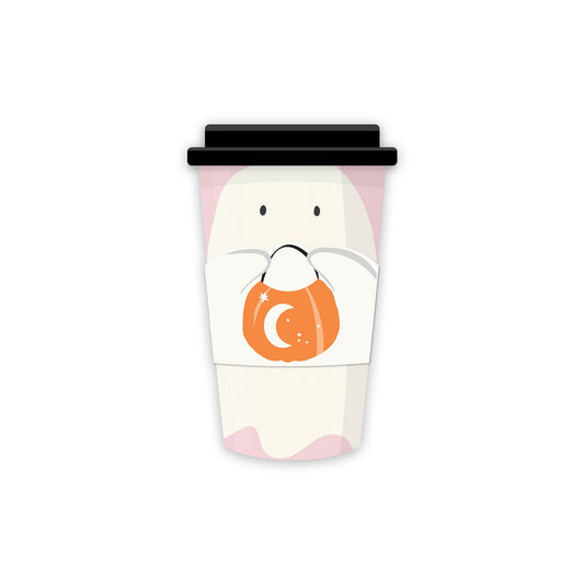 Cute ghost party to-go cups with plastic lids and matching sleeve