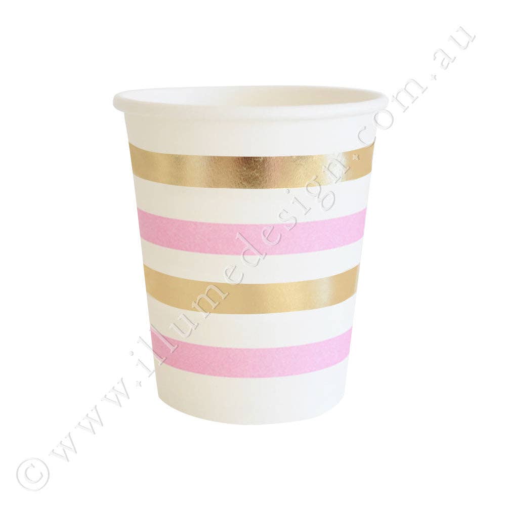 9oz Gold and Pink Stripe paper cup