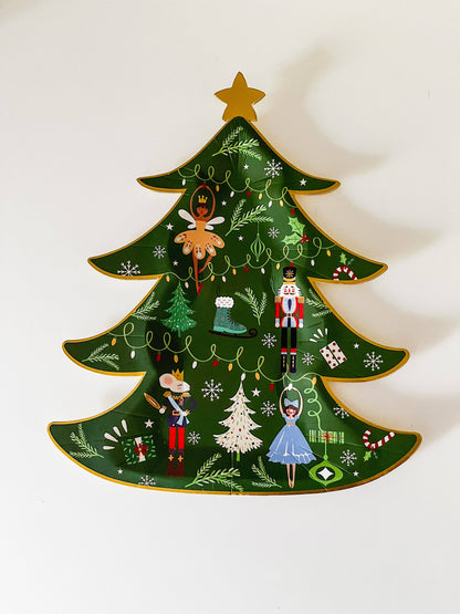 Christmas Tree-shaped party plate with nutcracker theme design