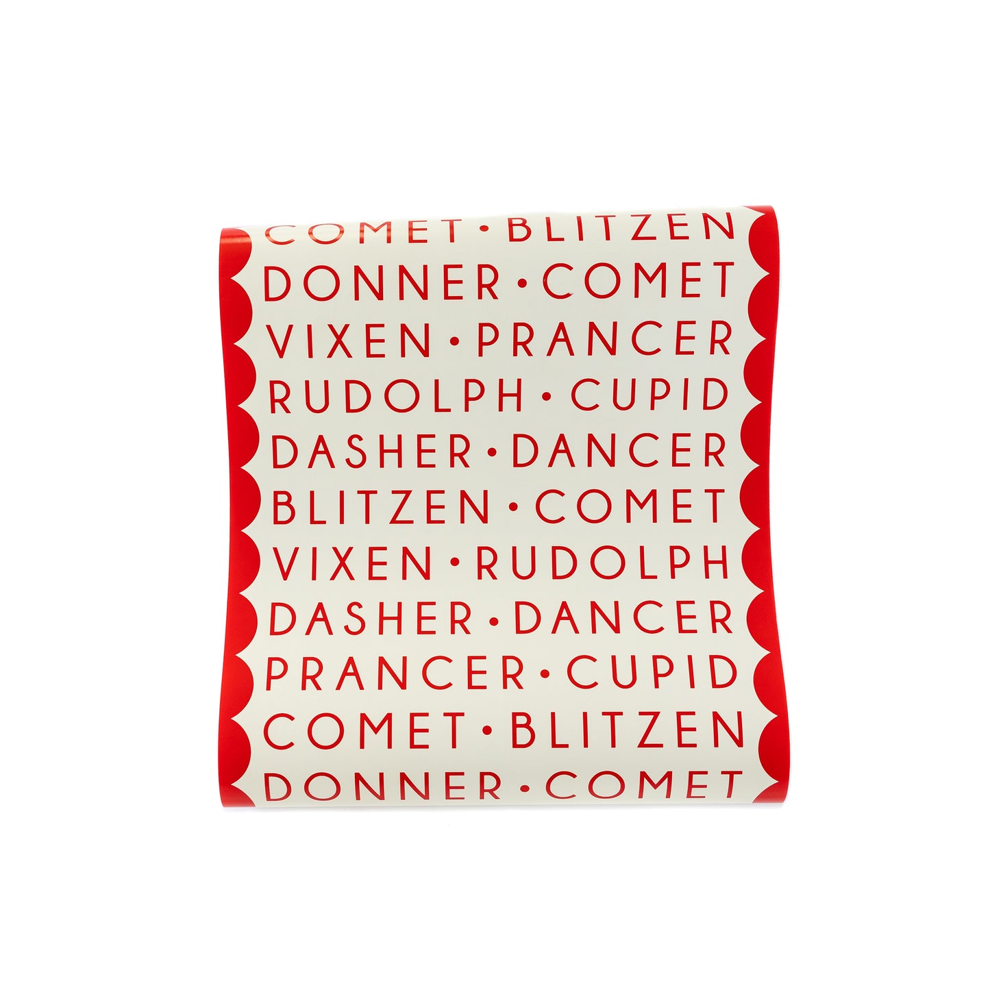 Donner, comet, vixen, prancer, rudolph, cupid, blitzen, dasher, dancer reindeer name paper table runner