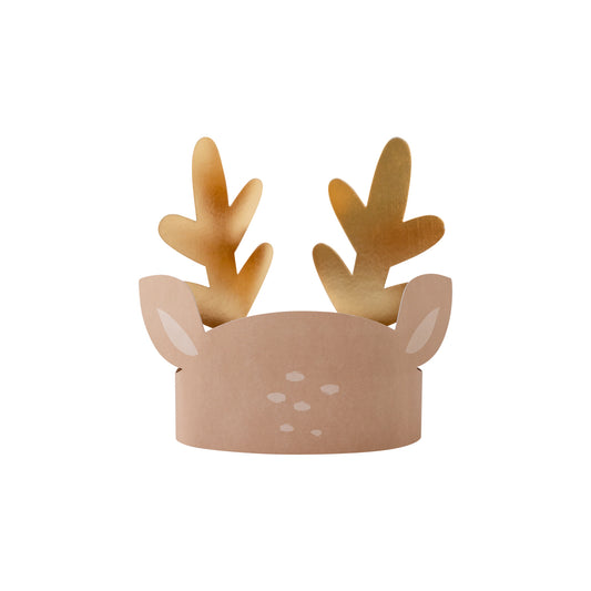 Adjustable reindeer head shape party hats with gold antler 