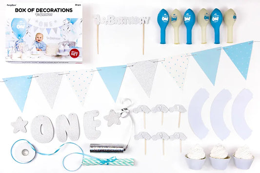 Blue First Birthday Cake Smash Decoration Kit