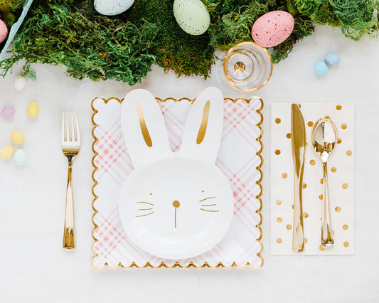 Gingham Bunny shaped paper plate