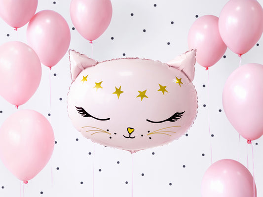 Pink with gold accent Cat Face Foil Balloon