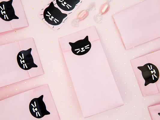 Pink Cat Themed Treat Bags with Stickers