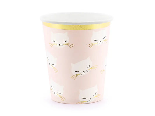 Pink with Gold accent Cat design paper party cups.