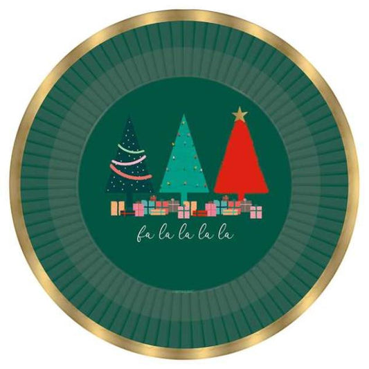 Christmas Tree Design Paper Plates, Green Paper plate with Gold trim
