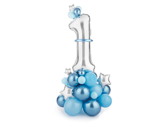 Number 1 Blue and Silver First Birthday Balloon Kit - 1.4m!  