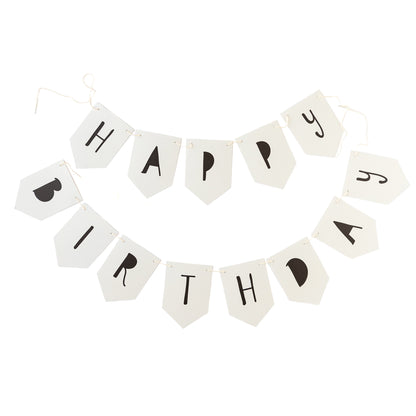 Rugged style Happy Birthday Banner. Individual letters spelling out Happy Birthday. Black and Off White.