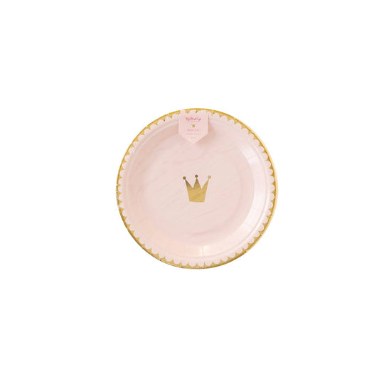 Gold Trim Scalloped 7inch Round Paper plate with gold crown design