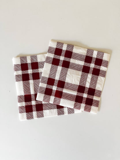 red and cream farmhouse plaid paper napkins