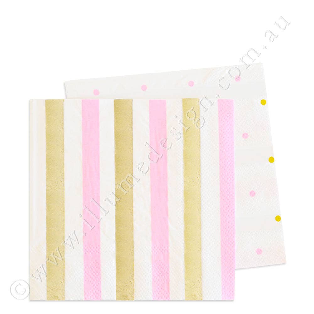 Striped & Spots Pink and Gold Paper Napkin